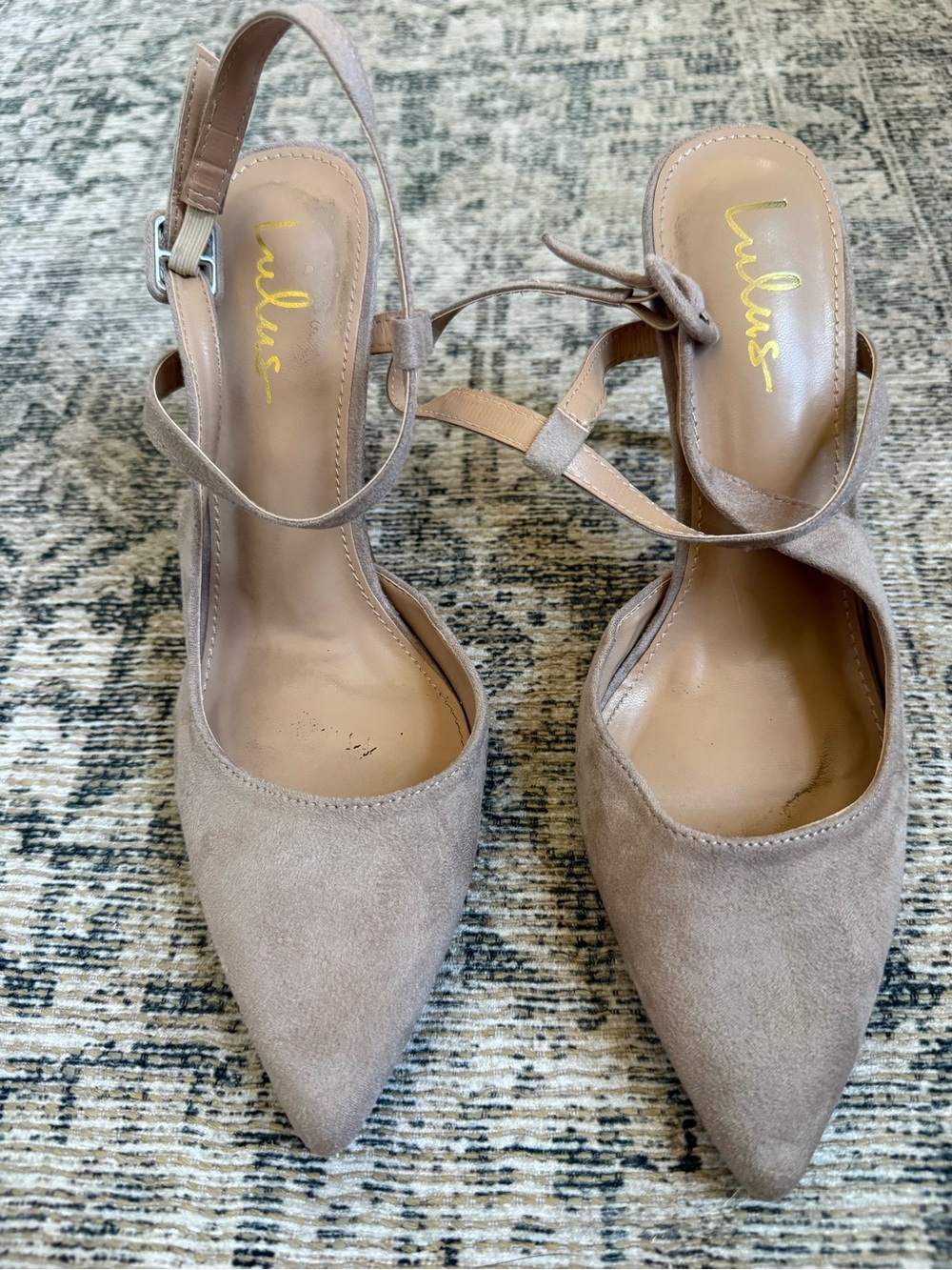 Lulu's Taupe Suede Pointed Toe Ankle Strap Heels